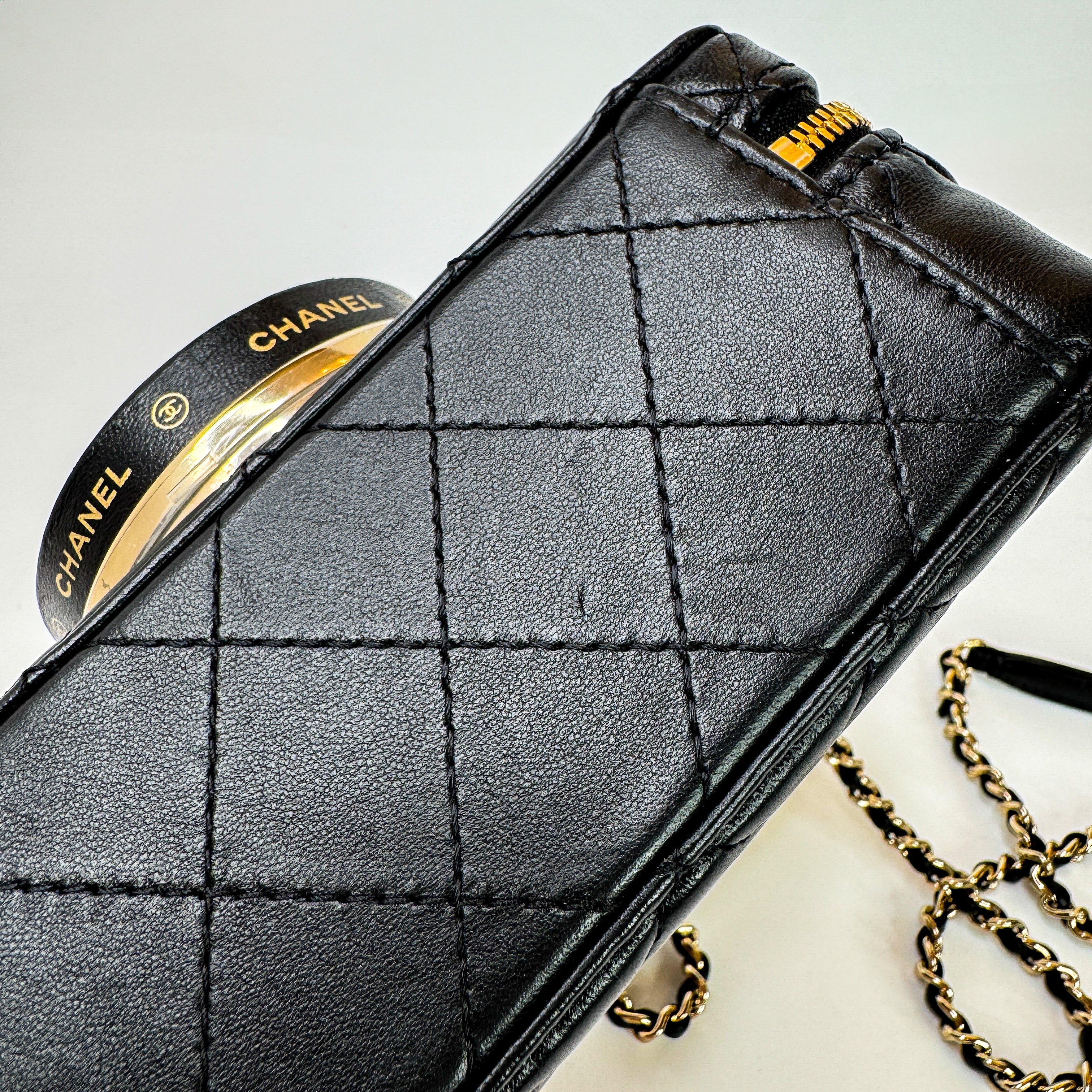 Pre-Owned Authentic 2024 Chanel Black Lambskin Camera Bag