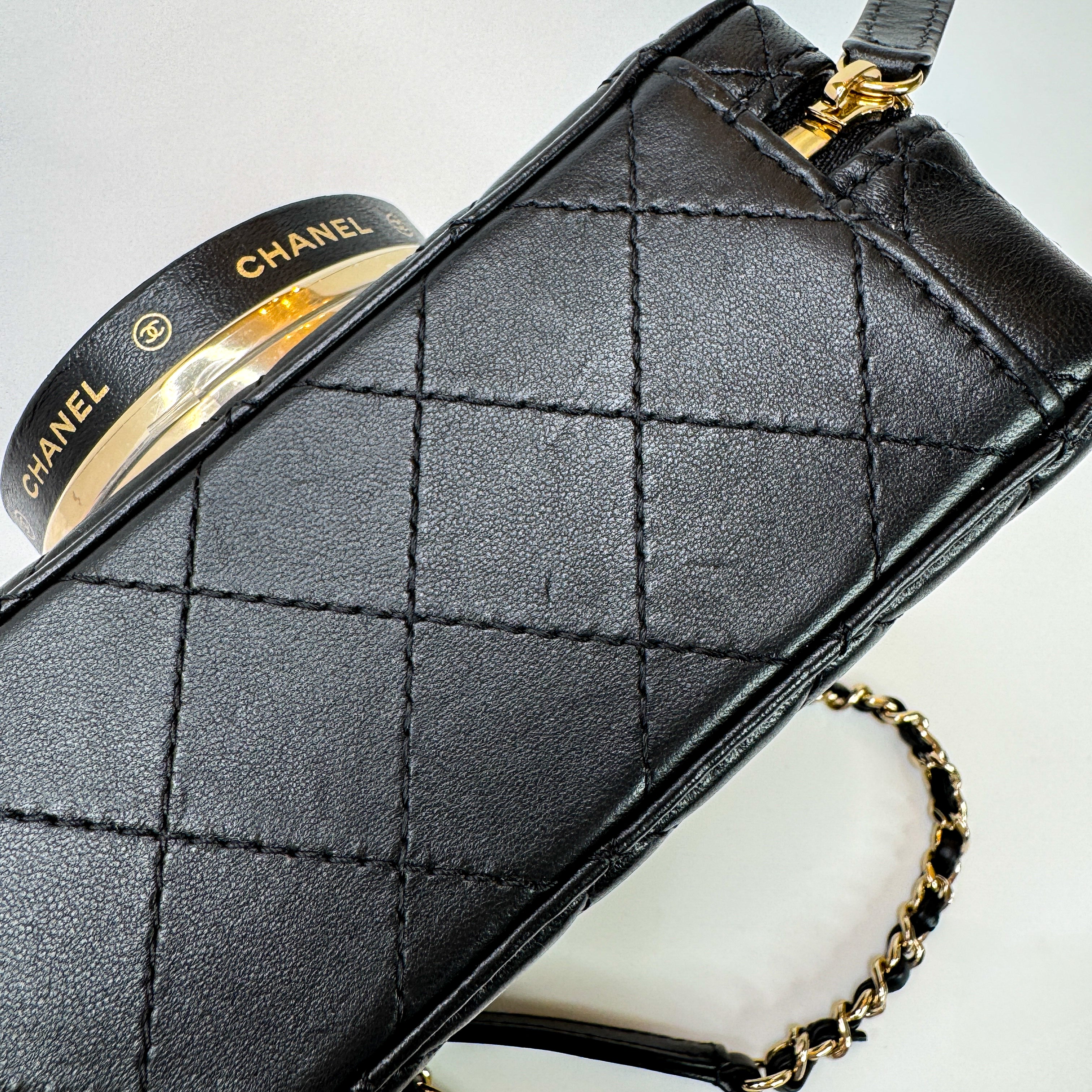 Pre-Owned Authentic 2024 Chanel Black Lambskin Camera Bag