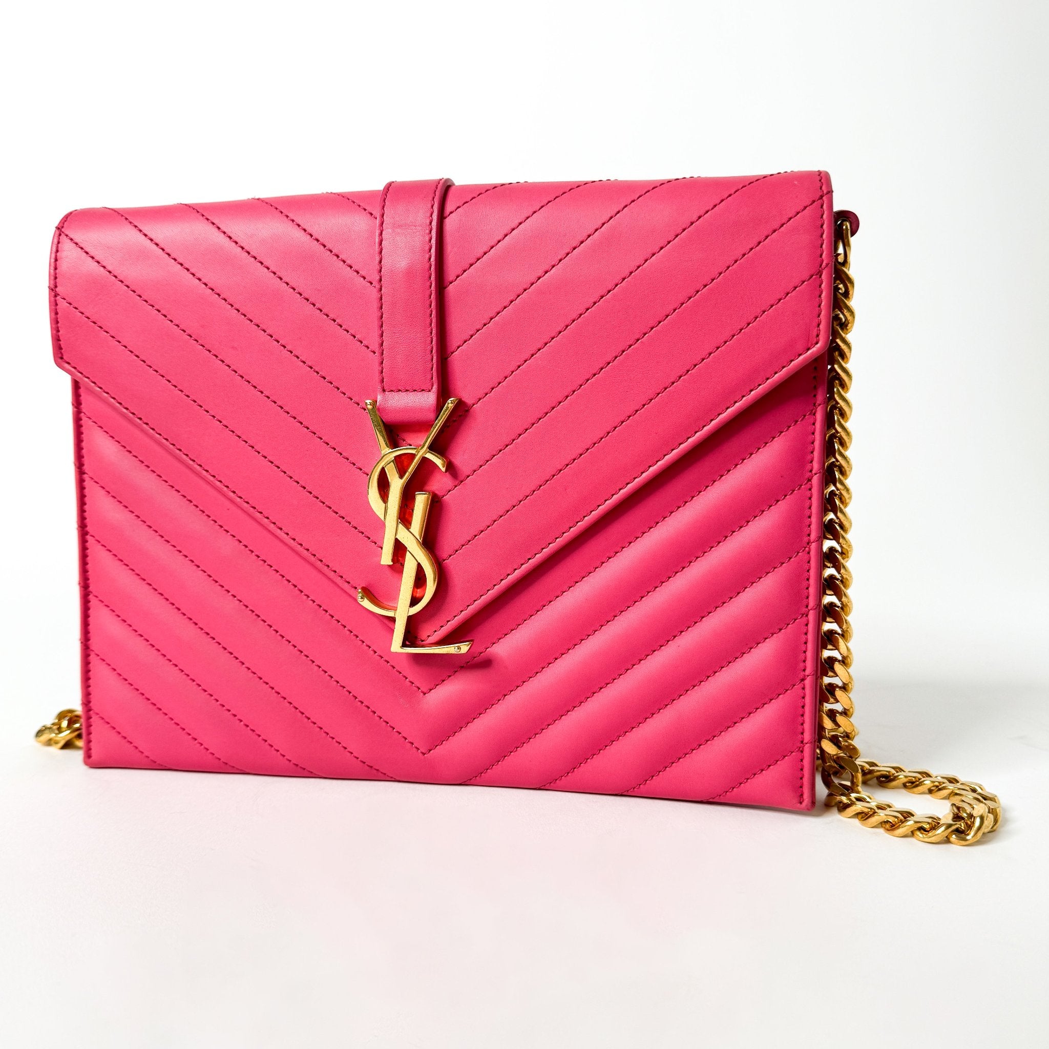 Pre-Owned Yves Saint Laurent Leather Crossbody Bag Pink Medium Envelope