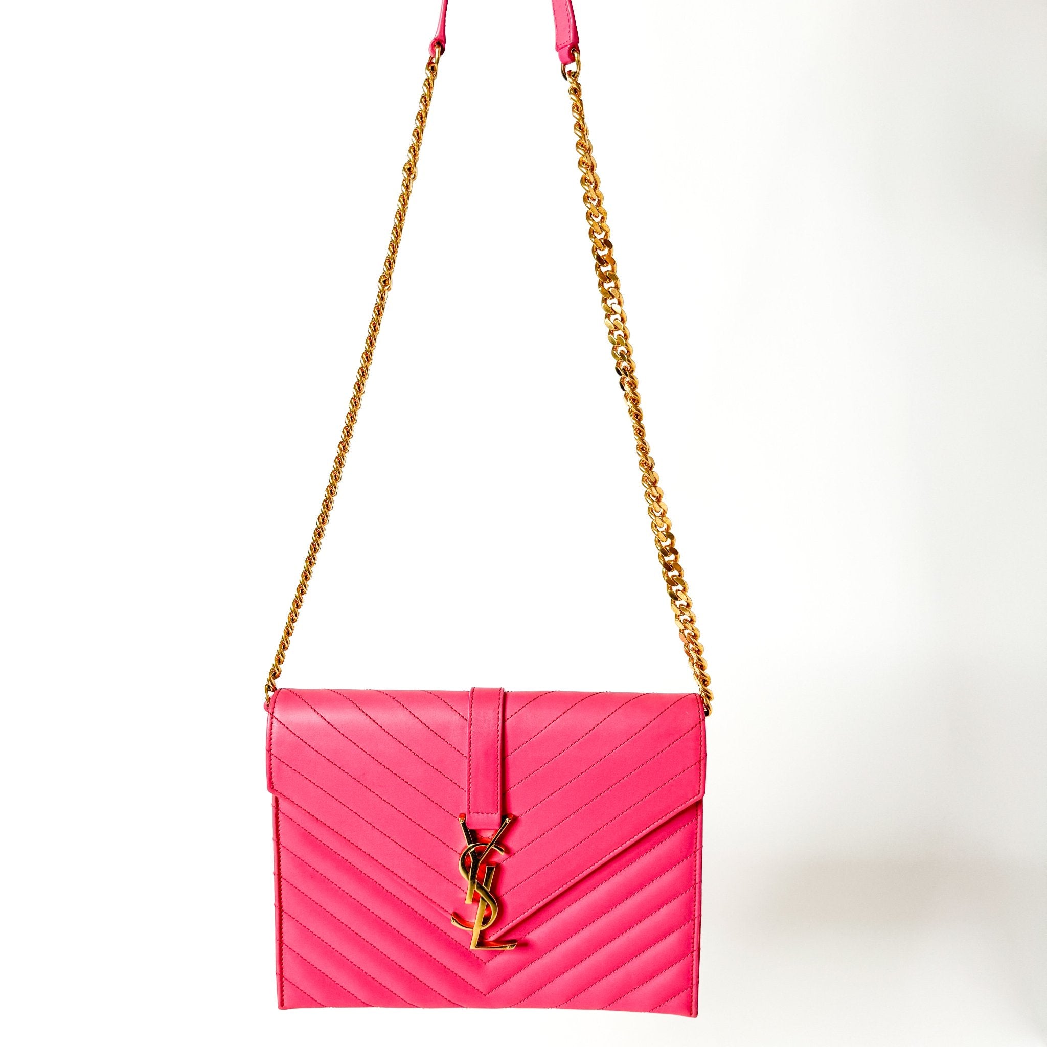 Pre-Owned Yves Saint Laurent Leather Crossbody Bag Pink Medium Envelope