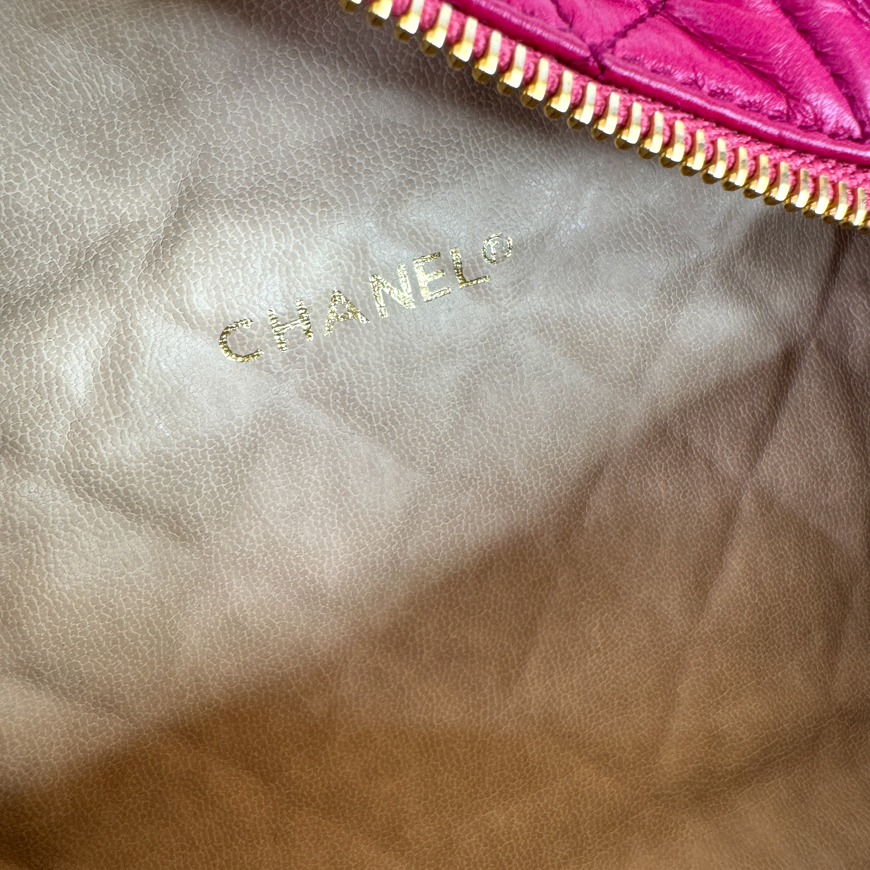 RARE! Pre-Owned Authentic Chanel Hot Pink Vintage Camelia Triple Gold Chain Waist Bag Belt Bag Bum Bag