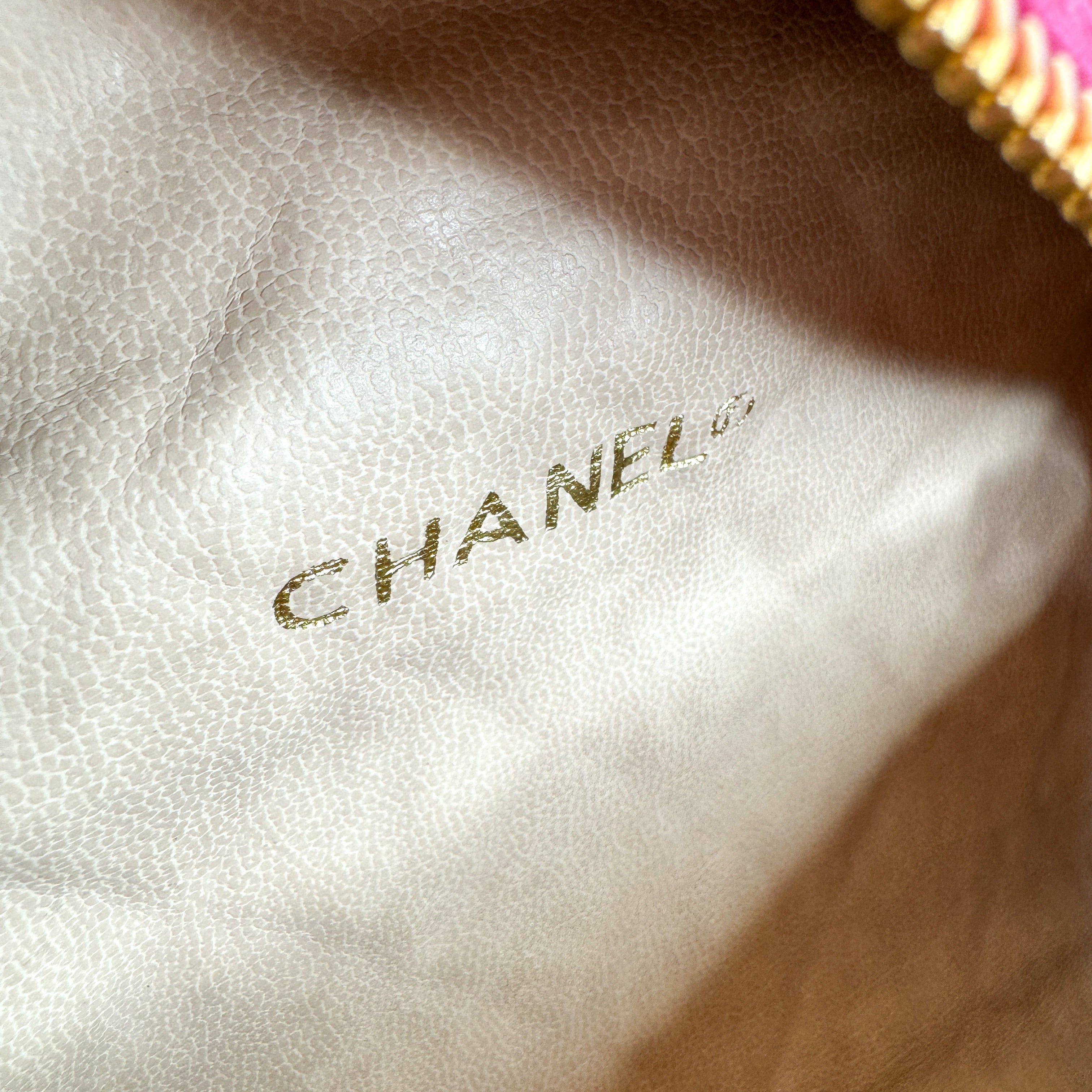 RARE! Pre-Owned Authentic Chanel Hot Pink Vintage Camelia Triple Gold Chain Waist Bag Belt Bag Bum Bag