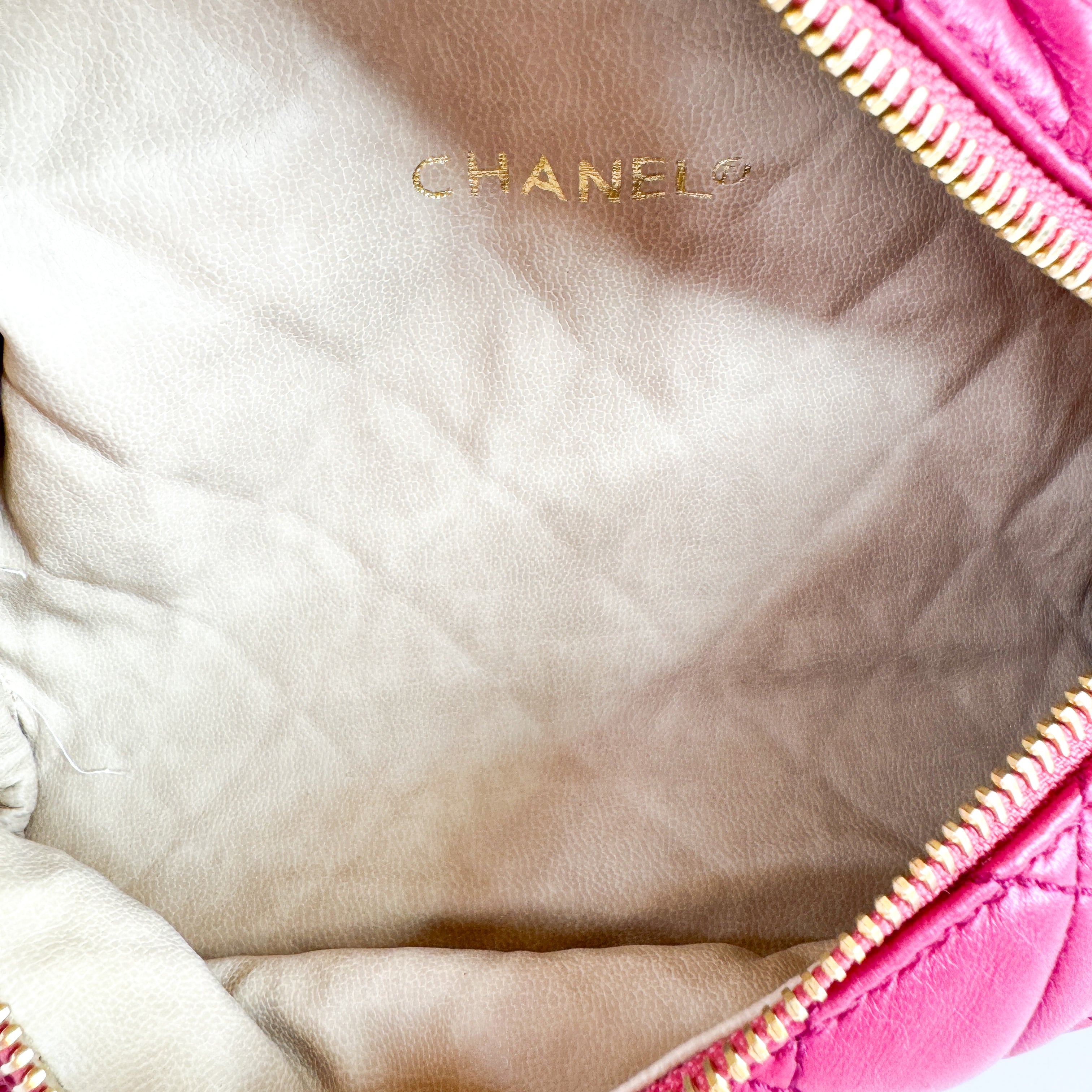 RARE! Pre-Owned Authentic Chanel Hot Pink Vintage Camelia Triple Gold Chain Waist Bag Belt Bag Bum Bag