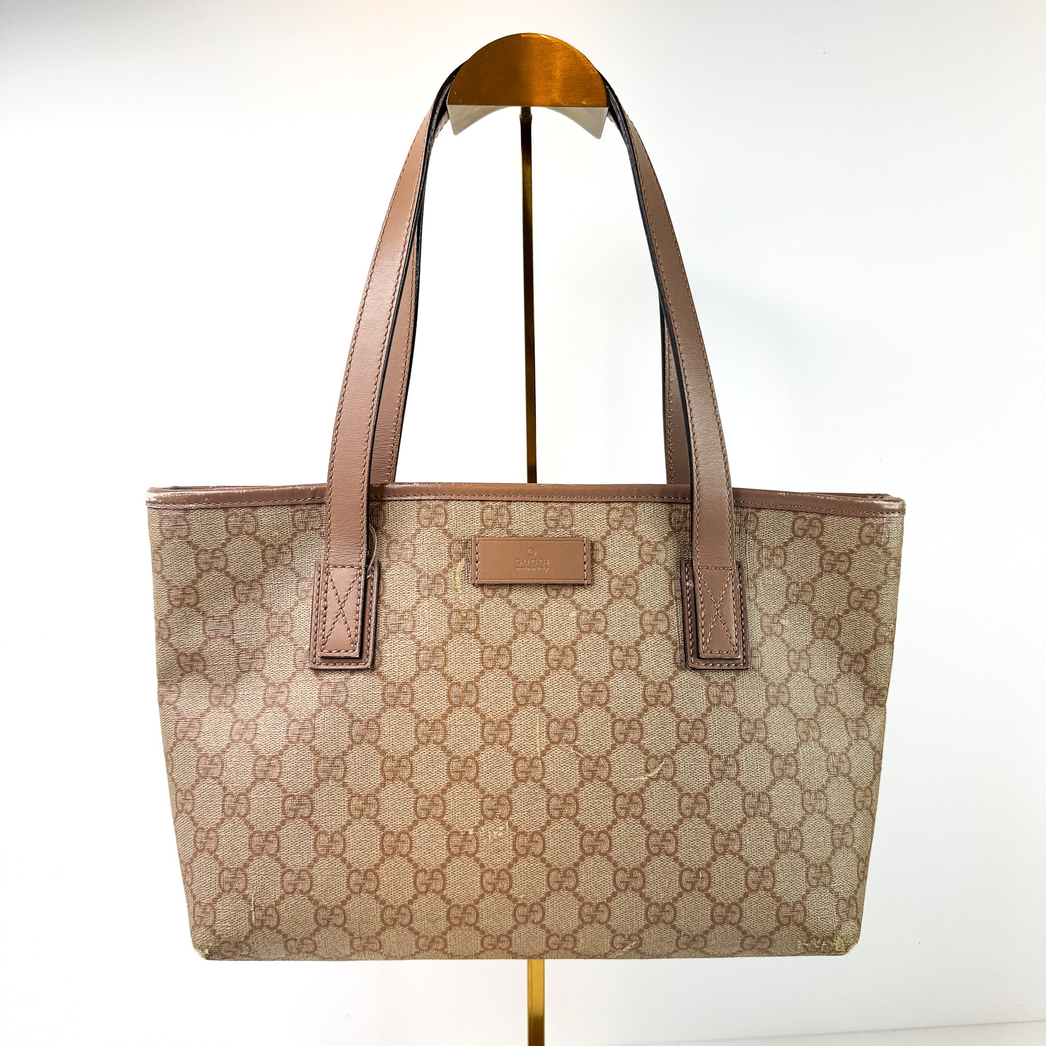 Pre-Owned Authentic Gucci Supreme Coated Canvas Beige GG Small Joy Tote Bag