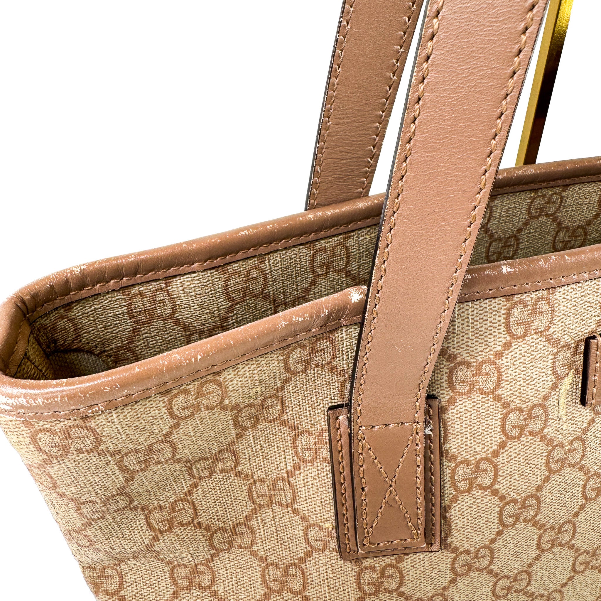 Pre-Owned Authentic Gucci Supreme Coated Canvas Beige GG Small Joy Tote Bag