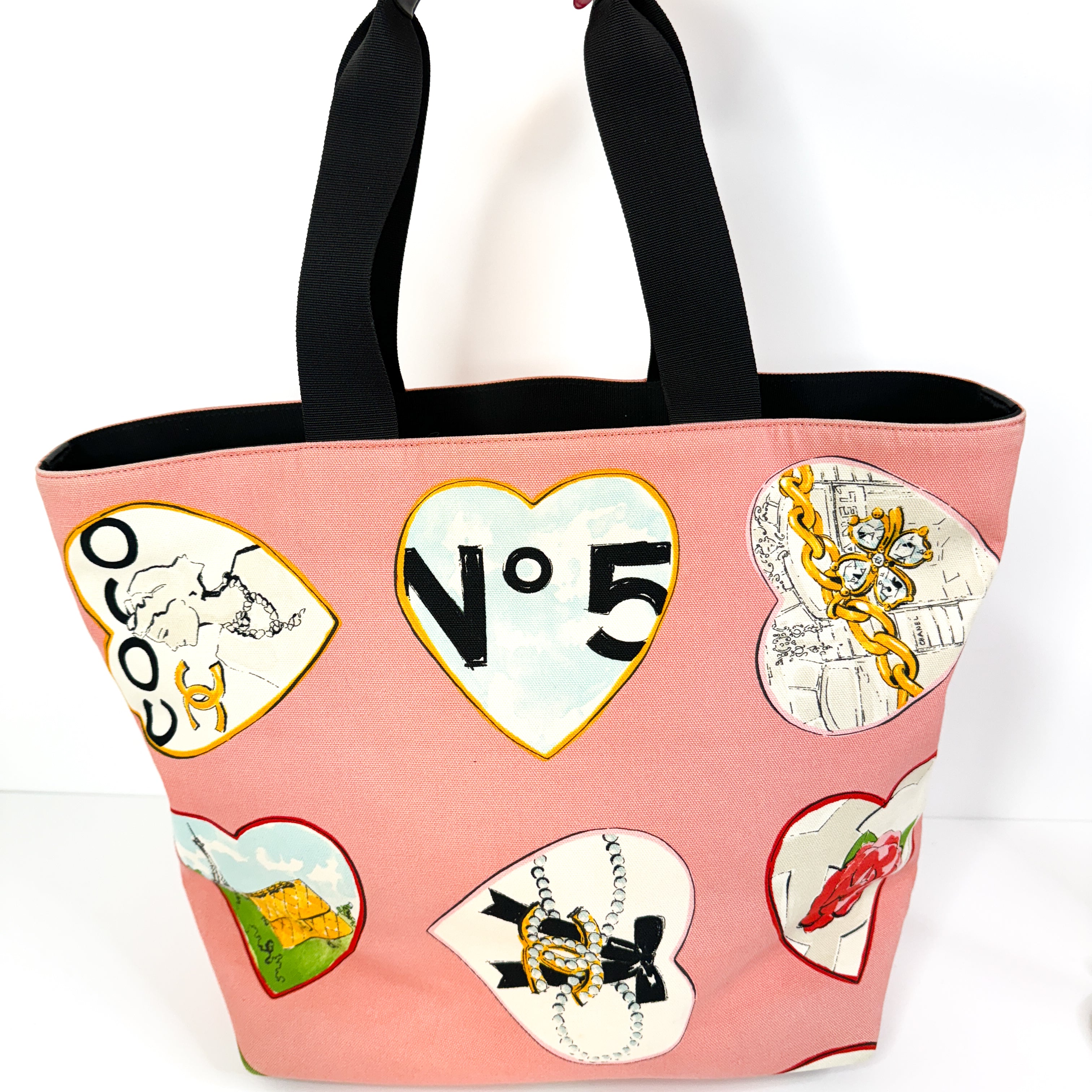 Pre-Owned Authentic Chanel Coco Hearts 2006 Karl Lagerfeld Cruise Collection Valentine's Day Pink Tote