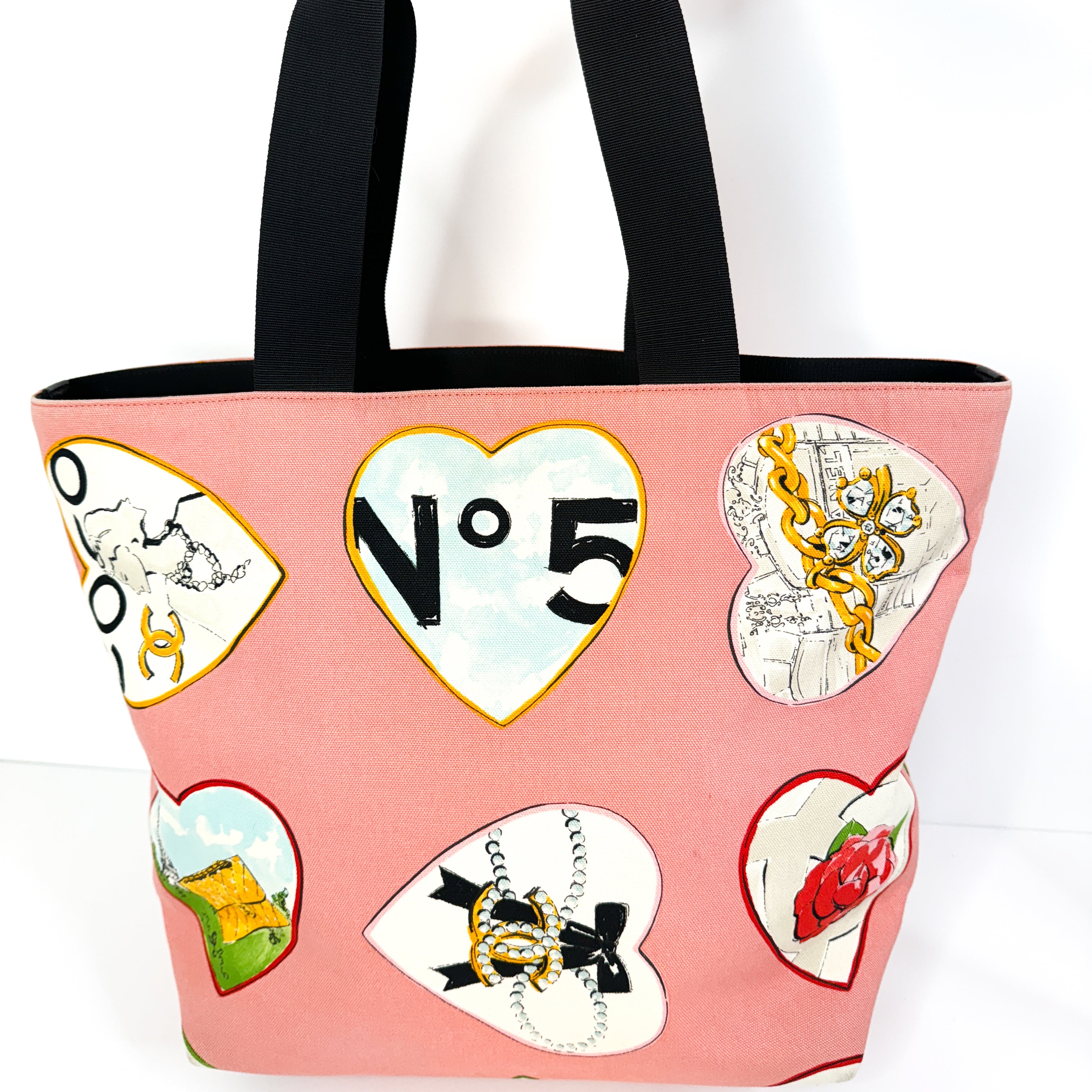 Pre-Owned Authentic Chanel Coco Hearts 2006 Karl Lagerfeld Cruise Collection Valentine's Day Pink Tote