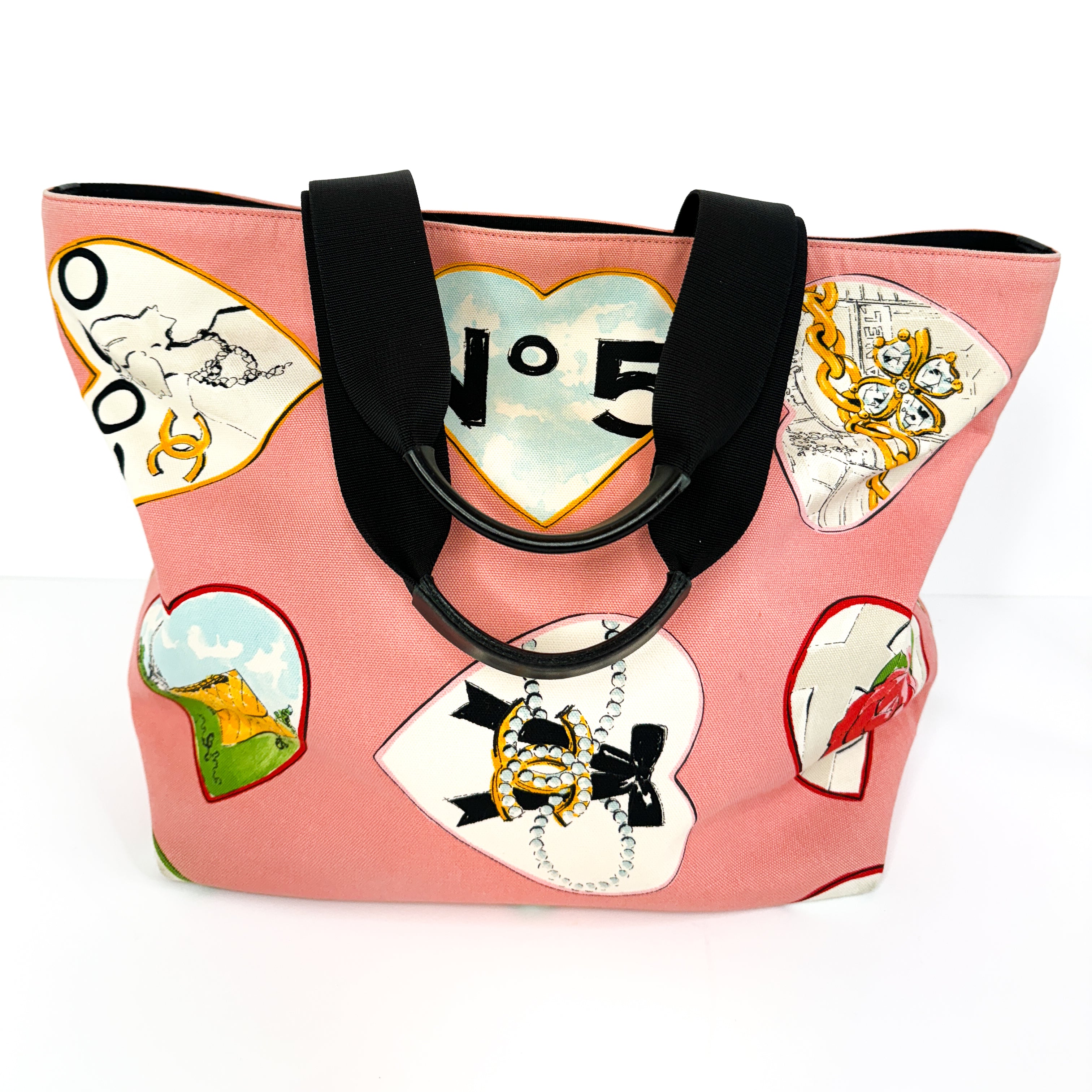 Pre-Owned Authentic Chanel Coco Hearts 2006 Karl Lagerfeld Cruise Collection Valentine's Day Pink Tote