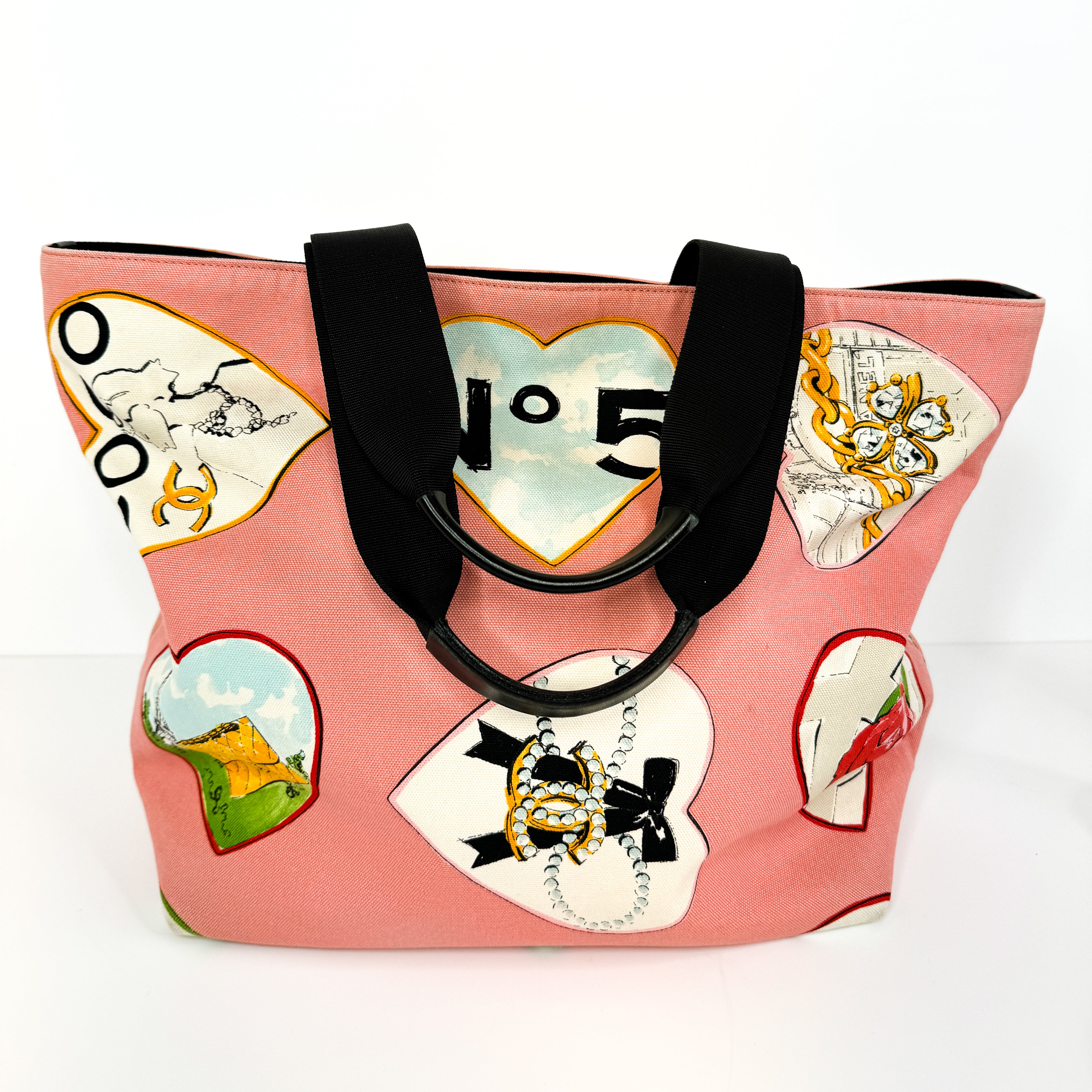 Pre-Owned Authentic Chanel Coco Hearts 2006 Karl Lagerfeld Cruise Collection Valentine's Day Pink Tote