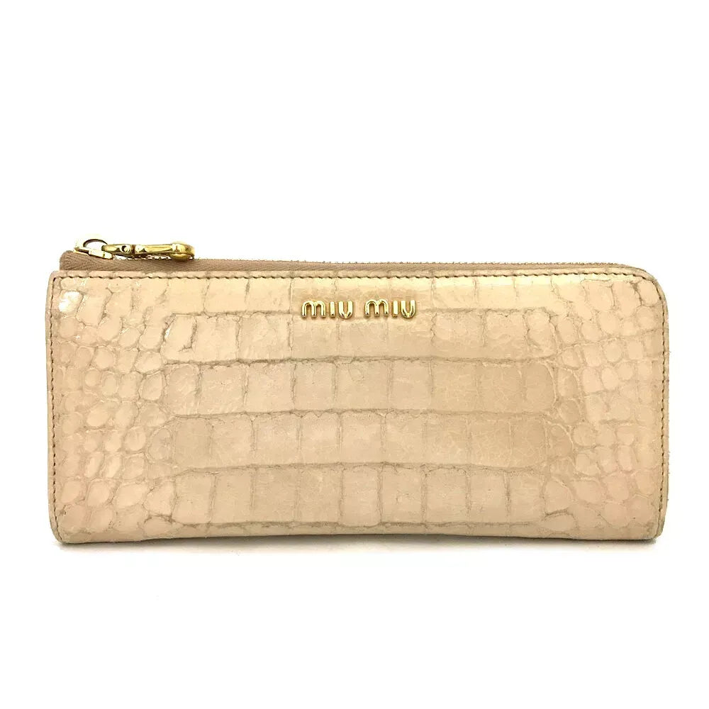 Pre-Owned Authentic Miu Miu Gold Croc Long Zippy Wallet